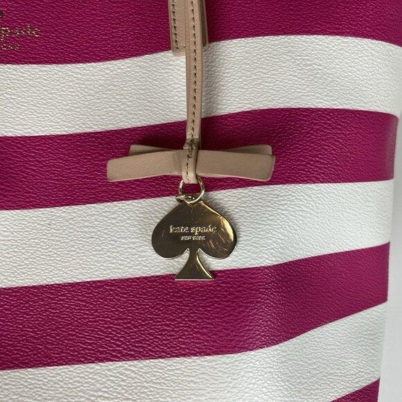 Kate Spade Hawthorn Lane Ryan Pink White Striped Tote Large Coated Canvas - Picture 5 of 11